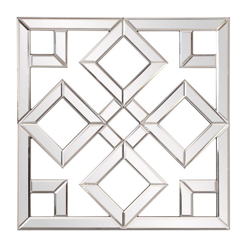 20" Square Interlocking Lattice Wood Framed Wall Mirror