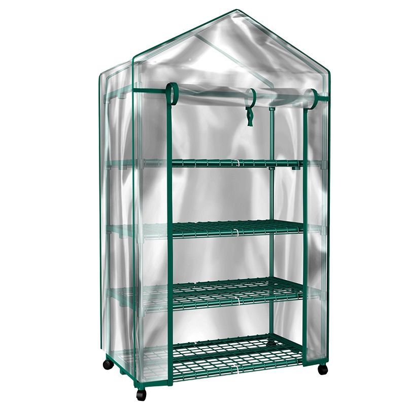 Portable 4-Tier Greenhouse with Clear PVC Cover and Wheels