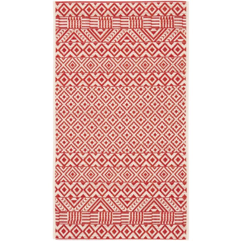 Beige and Red Geometric Indoor/Outdoor Area Rug