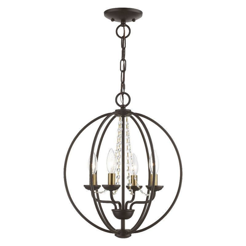 Arabella Bronze Antique Brass 4-Light Orb Chandelier with Clear Crystals