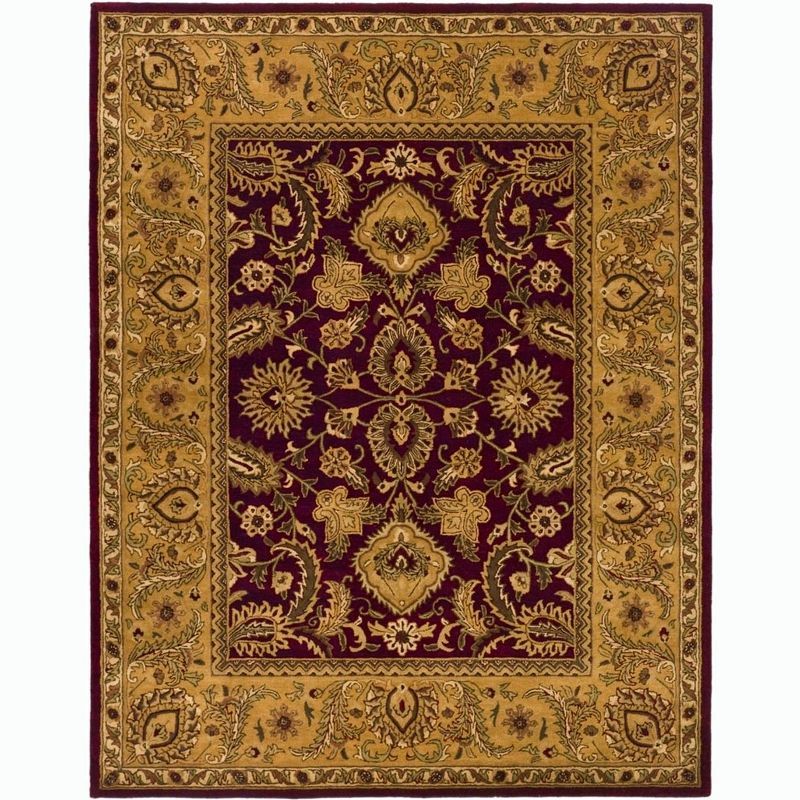 Burgundy and Gold Hand-Tufted Wool Persian Area Rug