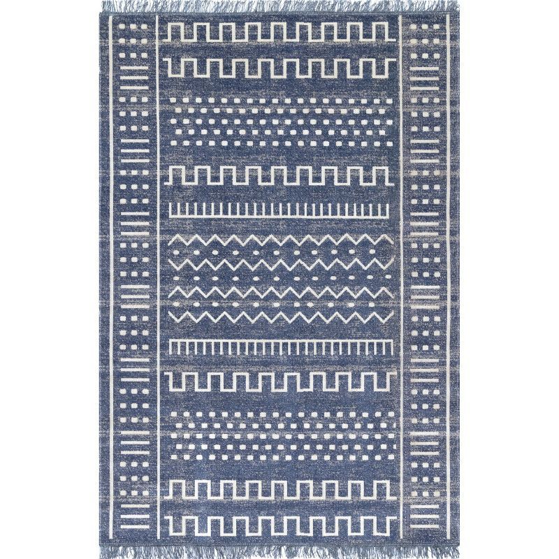 Chic Blue Synthetic 3' x 5' Indoor/Outdoor Flat Woven Rug