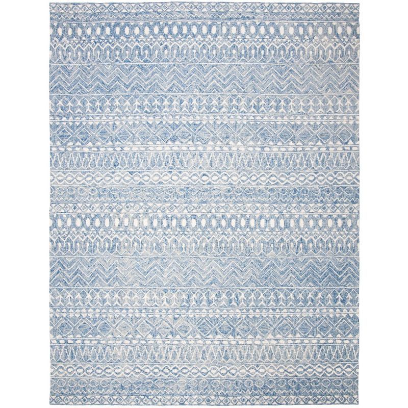 Handmade Tufted Wool Area Rug in Blue/Ivory, 4' x 6'