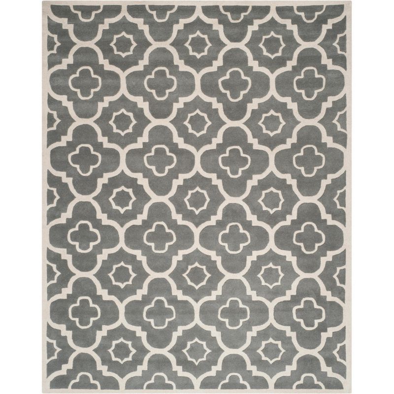 Ivory and Dark Grey Hand-Tufted Wool 8' x 10' Area Rug