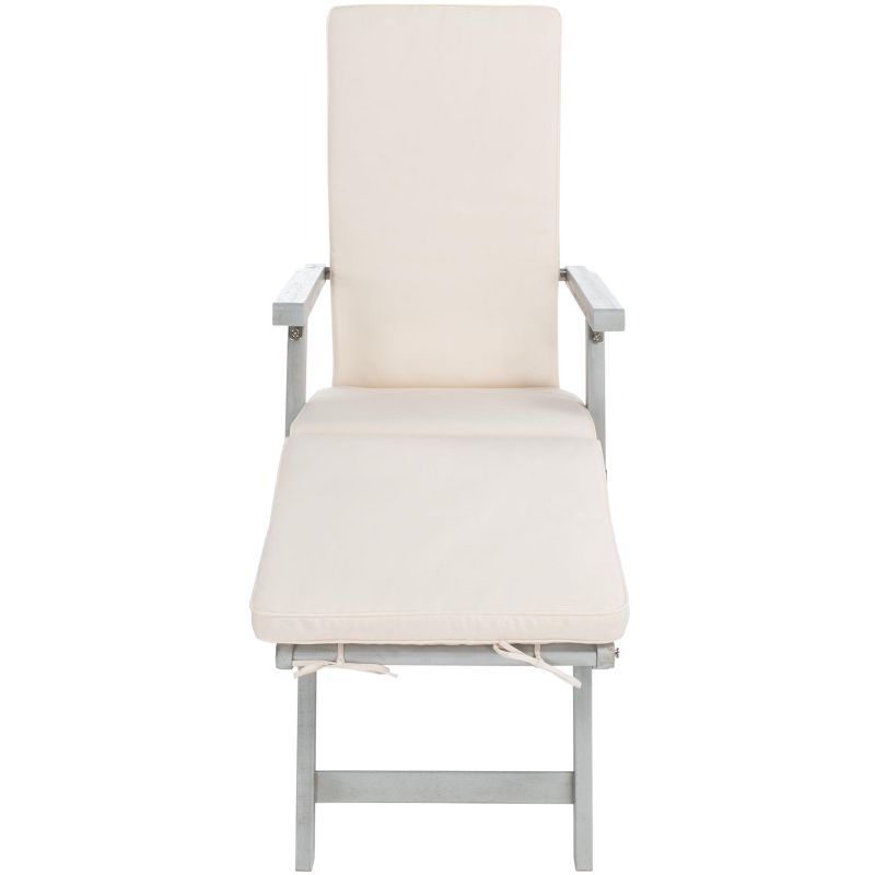 Ocean Liner Inspired 48" Grey Acacia Wood Chaise Lounge with Beige Cushion