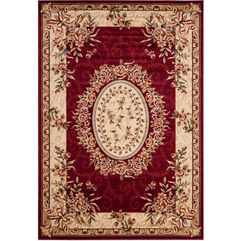 Red and Ivory Floral Synthetic 6' x 9' Area Rug