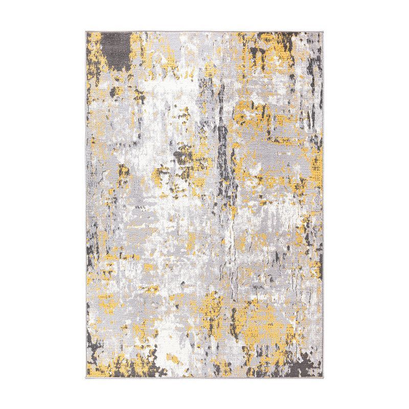 Yellow and Gray Abstract 5' x 7' Synthetic Area Rug