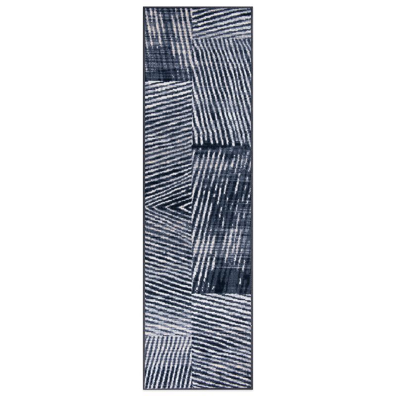 Gray Geometric Stripe Distressed Non-Slip Runner Rug 2' x 7'