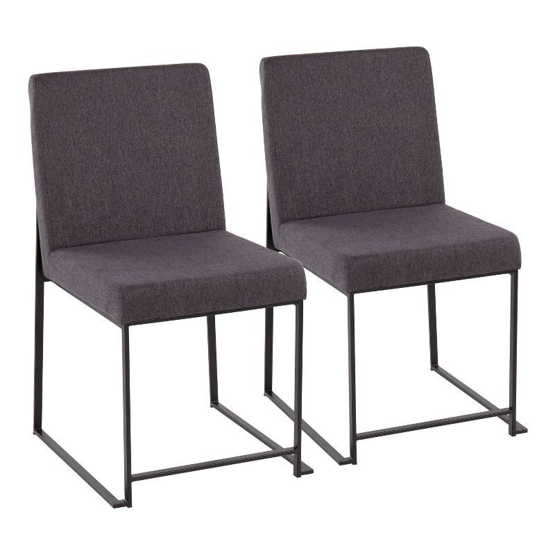 Set of 2 Charcoal Fabric and Black Steel High Back Dining Chairs