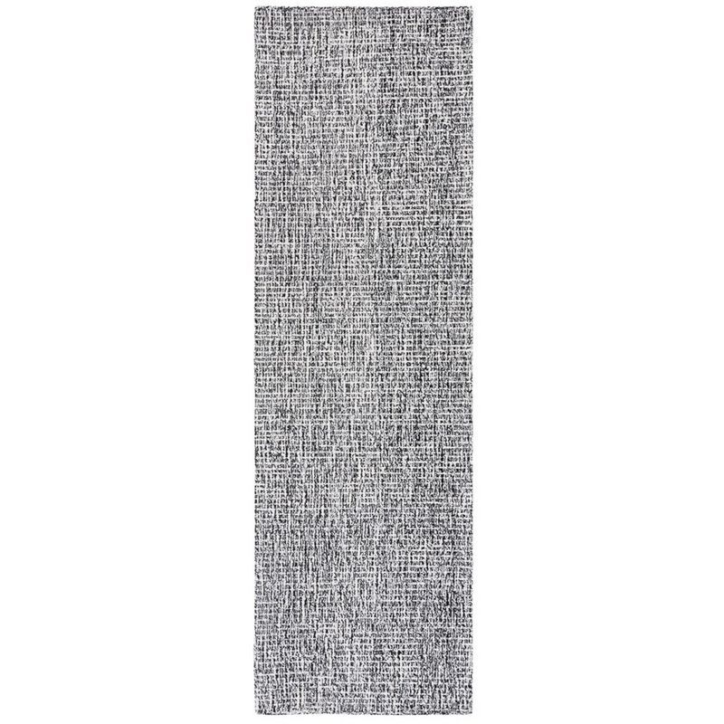 Black and Ivory Abstract Handmade Wool Runner Rug