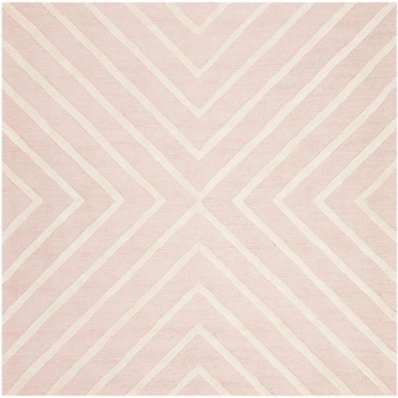 Ivory Whimsy 5' Square Hand-tufted Wool Kids Playroom Rug