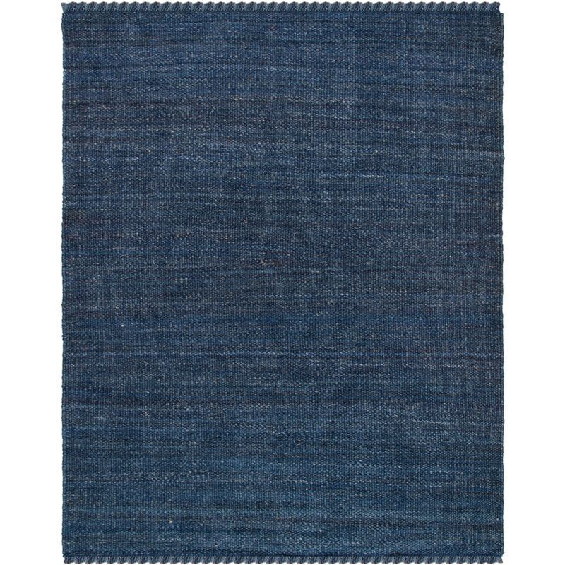 Hand-Knotted Navy Blue Solid Jute Area Rug, 6' x 9'