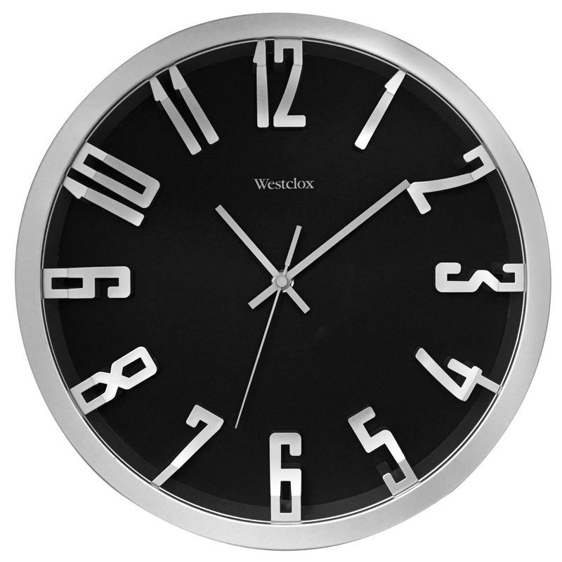 Westclox 12" Black and Silver Modern Wall Clock with Raised Numbers