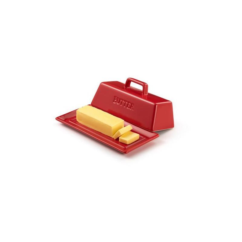 Red Ceramic Rectangular Butter Dish with Lid