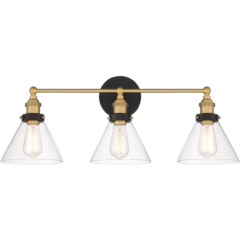 Burke 28" Black and Brass 3-Light Vanity Fixture with Clear Glass Shades