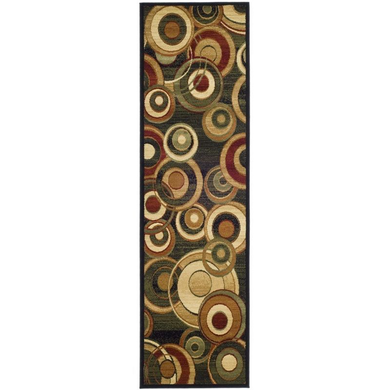 Black and Multi Geometric Circles Runner Rug, 2'3" x 6'