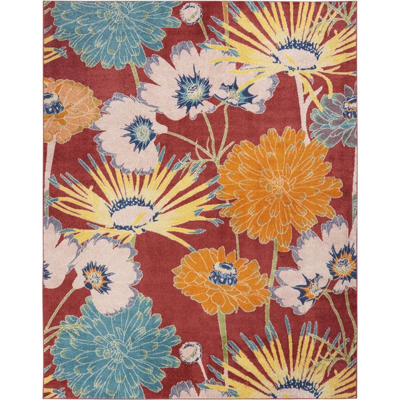 Allur Eclectic Floral 9' x 12' Red Multicolor Easy-Care Area Rug