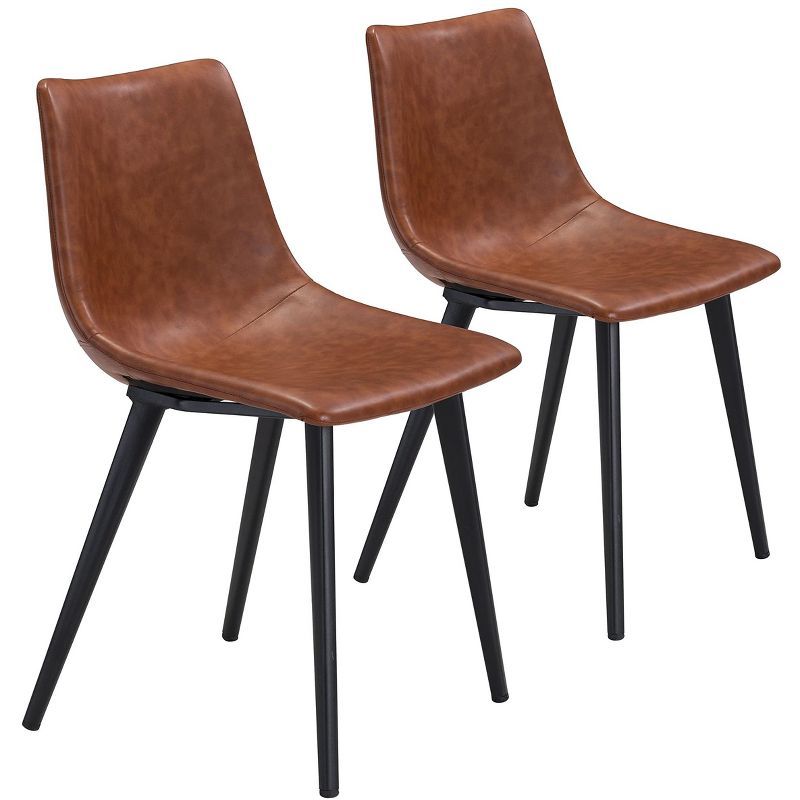 Vintage Brown Faux Leather Upholstered Dining Side Chair Set