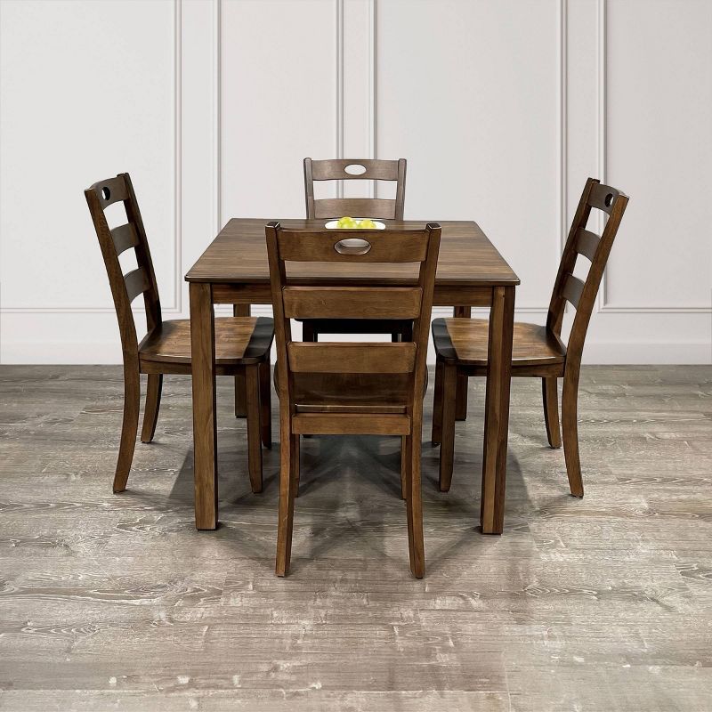 Walnut Solid Wood 5-Piece Dining Set with Slat Back Chairs