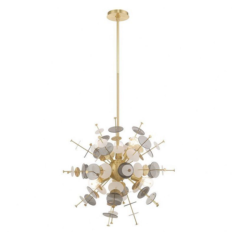 Circulo Satin Brass 6-Light Sputnik Pendant with Glass Discs