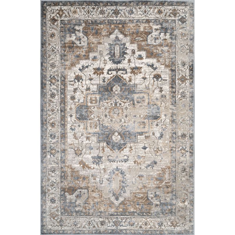 Gray and Beige Medallion 8' x 10' Reversible Synthetic Area Rug