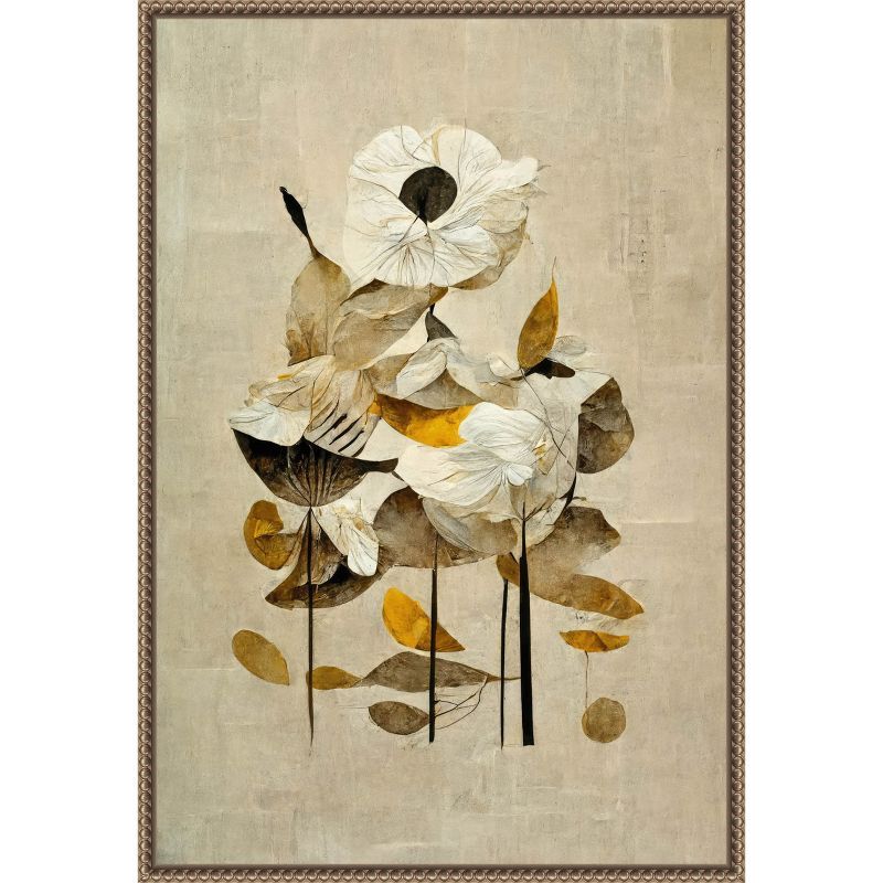 Sylvie Beaded Bronze Framed Abstract Floral Canvas Art