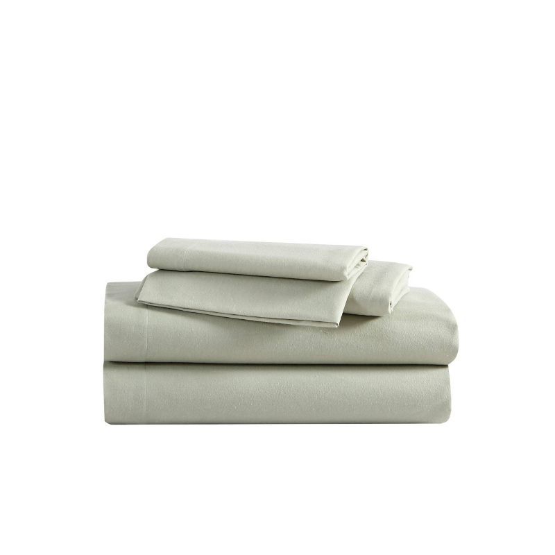 Green Cotton Flannel Full Sheet Set with Deep Pockets