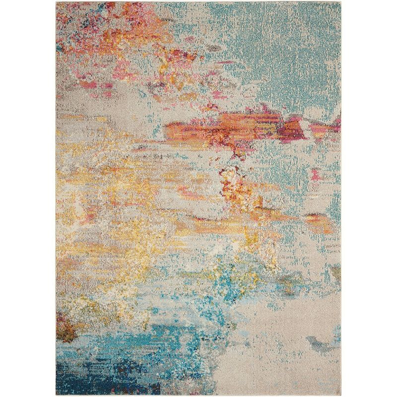 Cosmic Swirl 4' x 6' Blue/Gray Abstract Synthetic Area Rug