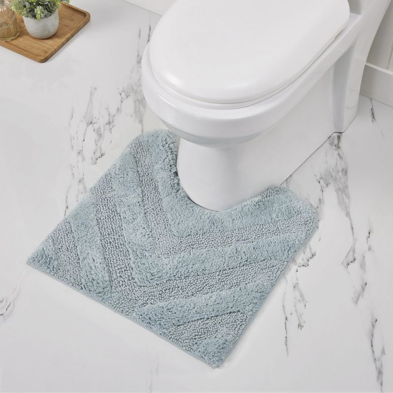 Blue Cotton Machine-Washable U-Shape Contour Bath Rug