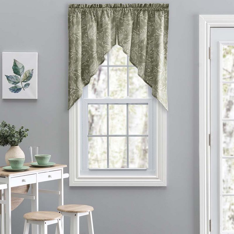 Sage Leaf Pattern Polyester Tailored Swag Valance