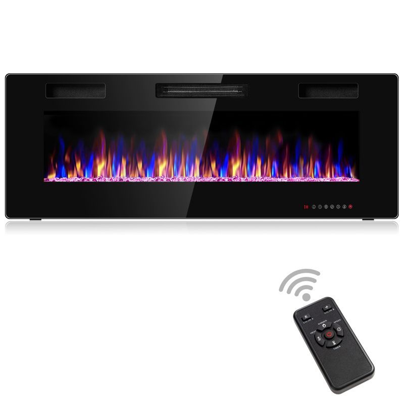 50" Black Wall Mounted Electric Fireplace with Remote Control