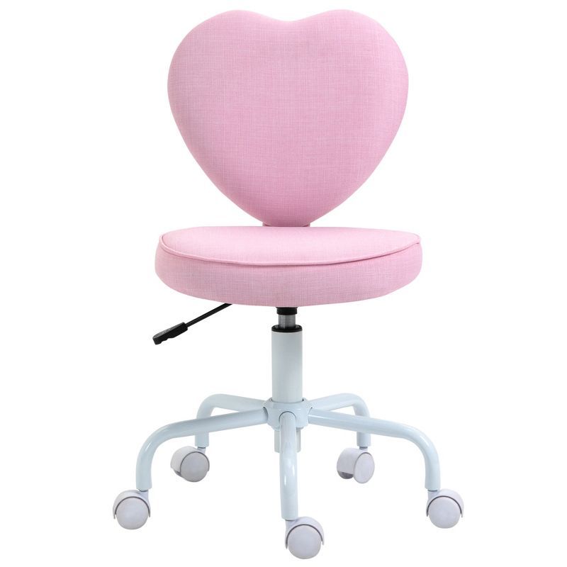 Pink Heart-Shaped Armless Swivel Office Chair with Adjustable Height