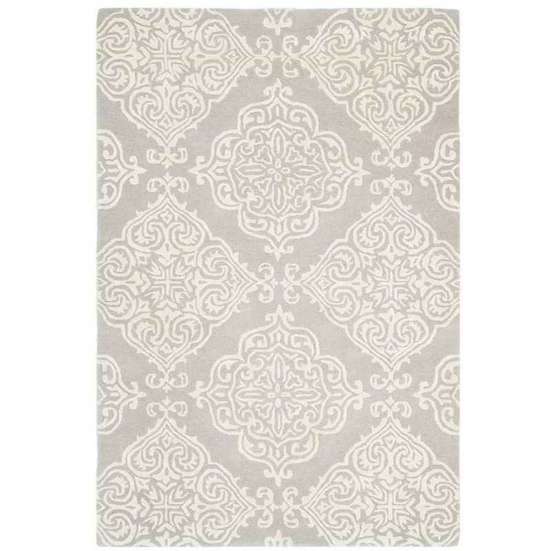 Elegant Ivory & Silver Hand-Tufted Wool Rug, 4' x 6'