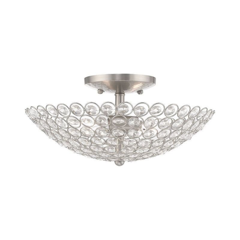 Cassandra Brushed Nickel Crystal 2-Light Semi-Flush Mount