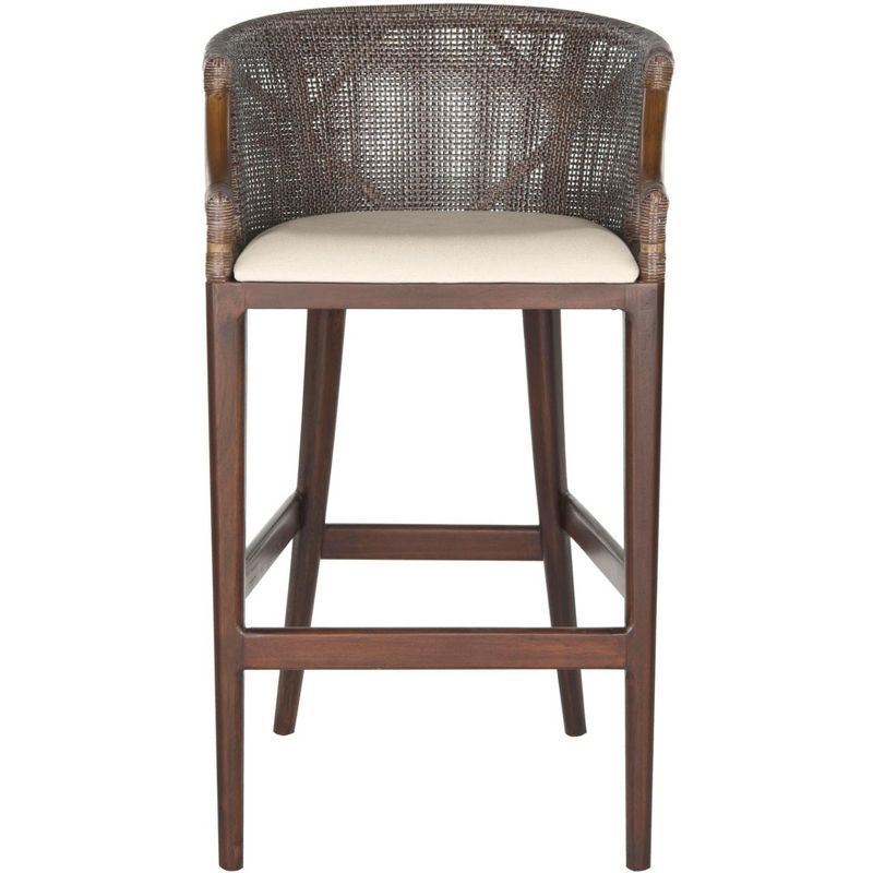 Brando Mahogany and Rattan Barrel Bar Stool with Cream Cushion