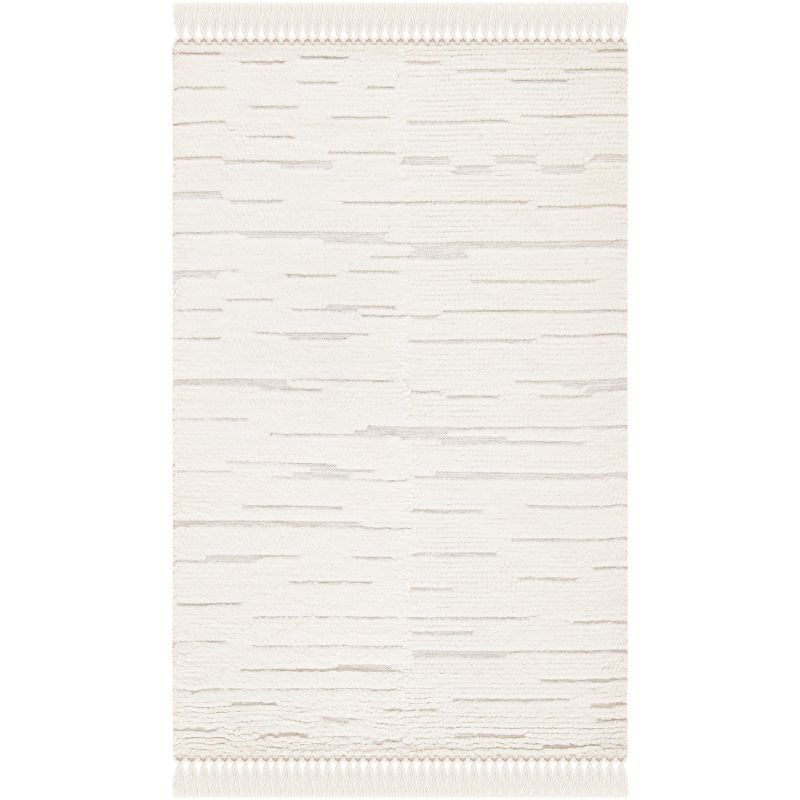 Ivory Hand-Tufted Wool Shag Area Rug, 5' x 8'