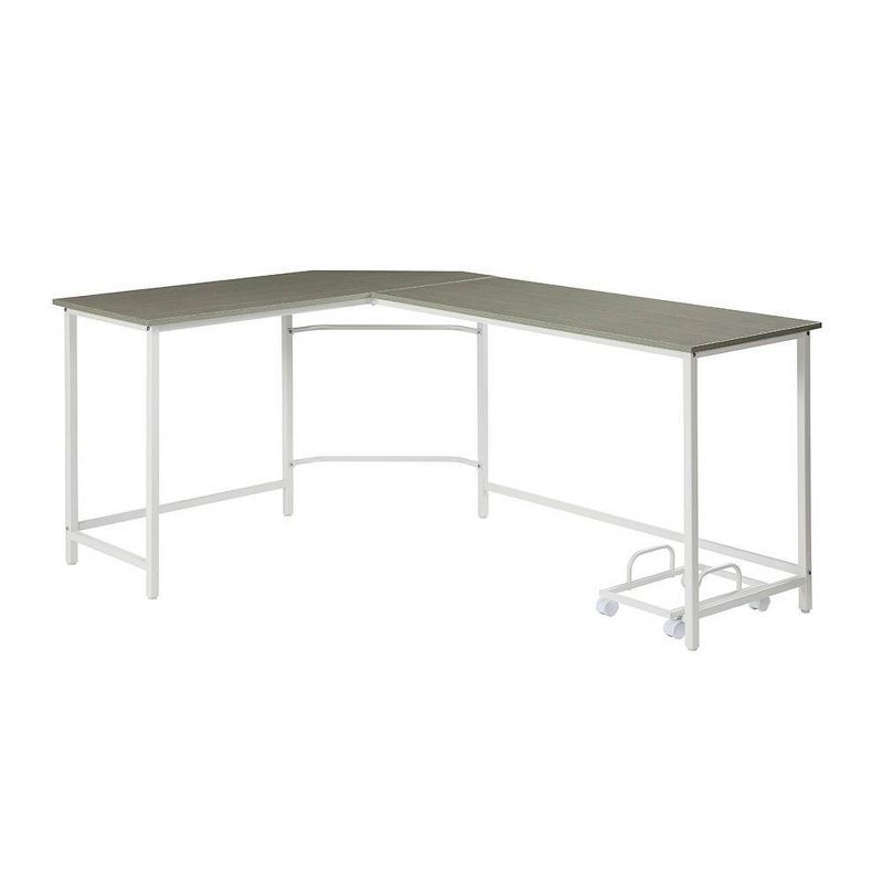 L-Shaped White Wooden Corner Desk with USB Port and Filing Cabinet