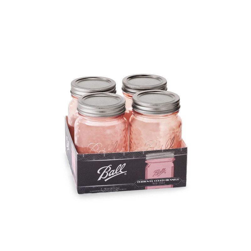 Set of 4 Pink Glass Mason Jars with Lids