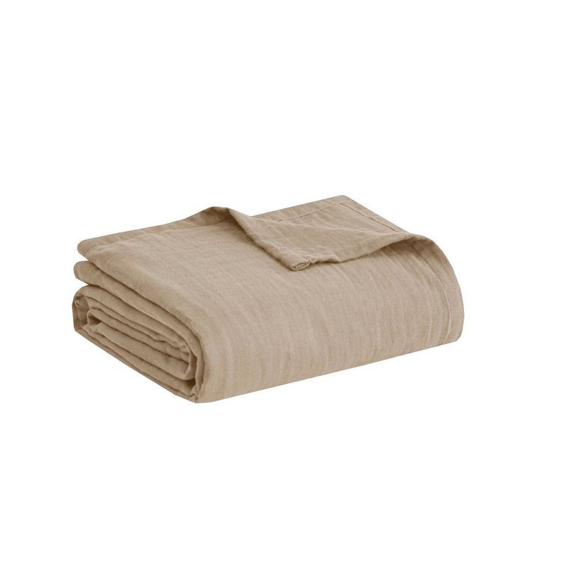 King Size Beige Cotton Lightweight Machine Washable Blanket