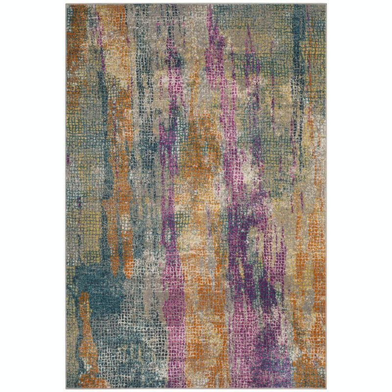 Boho Chic Blue and Fuchsia Abstract Area Rug