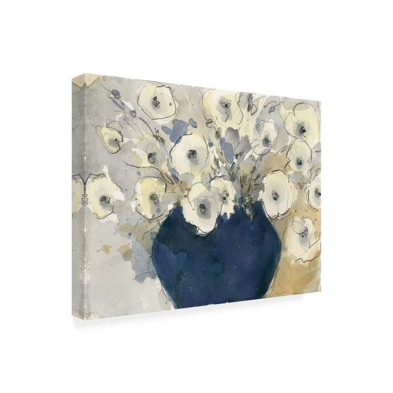 White Blossom Floral Canvas Art in Blue Vase, 35x47