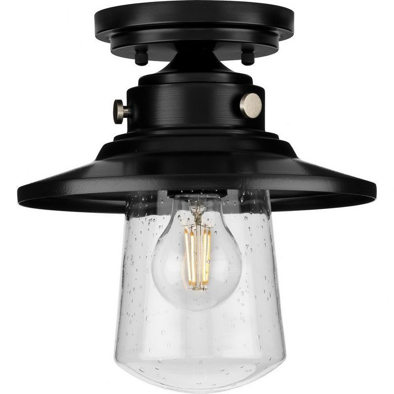 Tremont Matte Black Seeded Glass Farmhouse Semi-Flush Mount Light