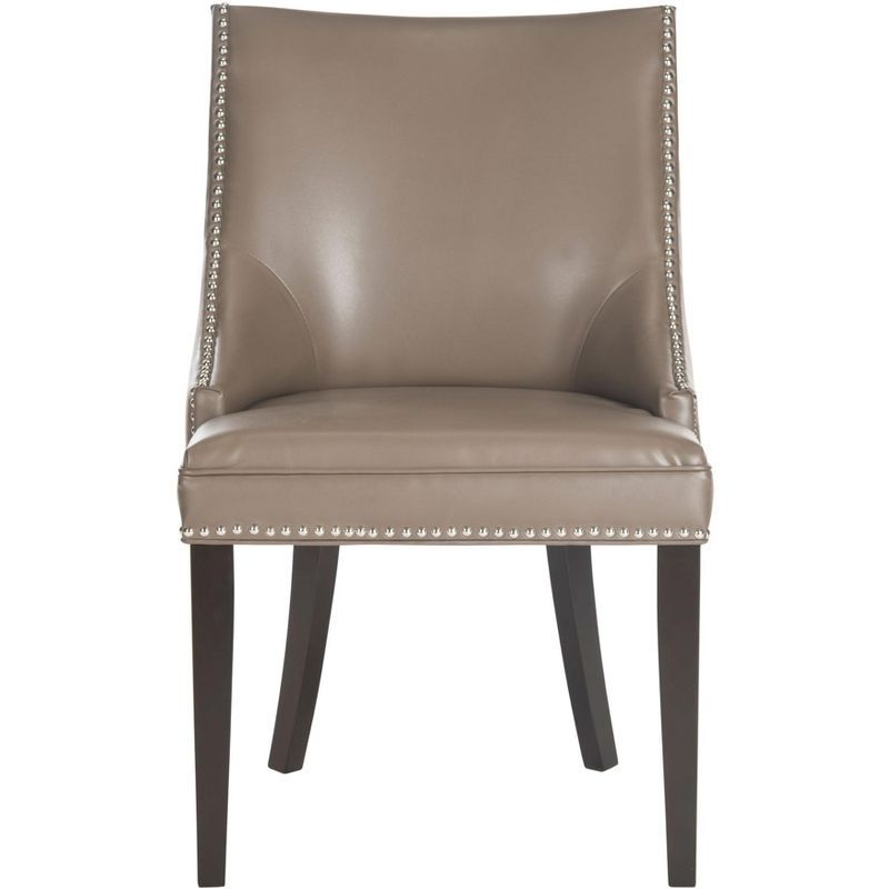 Espresso Birchwood Parsons Side Chair in Clay with Silver Nailhead Trim