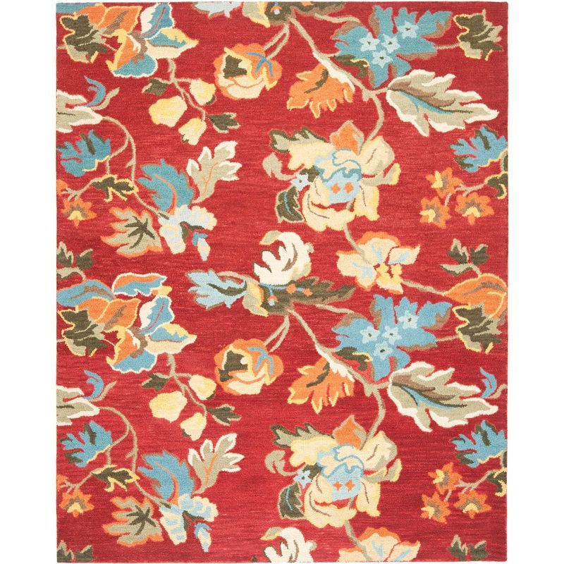 Handmade Red Floral Wool Area Rug
