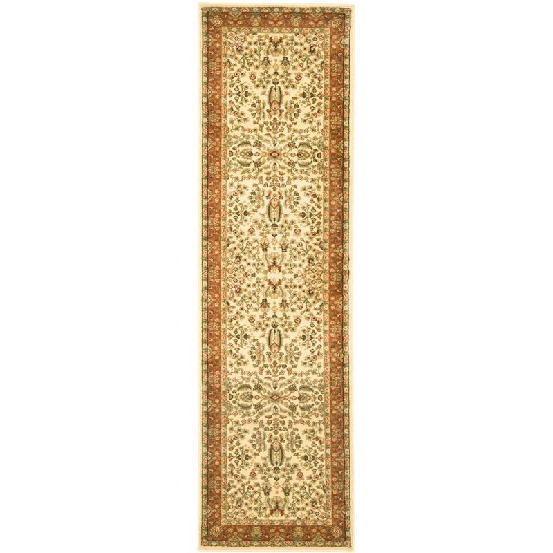 Ivory and Rust Floral Synthetic Runner Rug