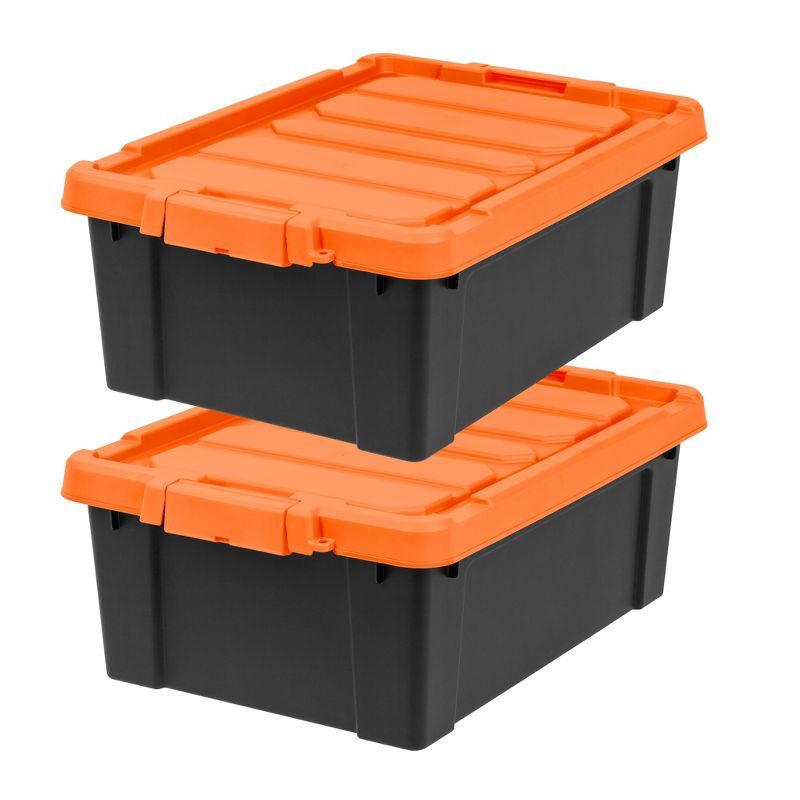 Heavy Duty Black and Orange Stackable Plastic Storage Bins with Lids