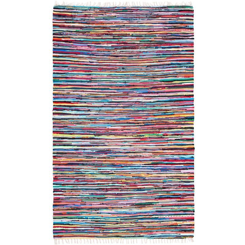 Handmade Striped Multicolor Cotton Round Area Rug, 4' x 6'