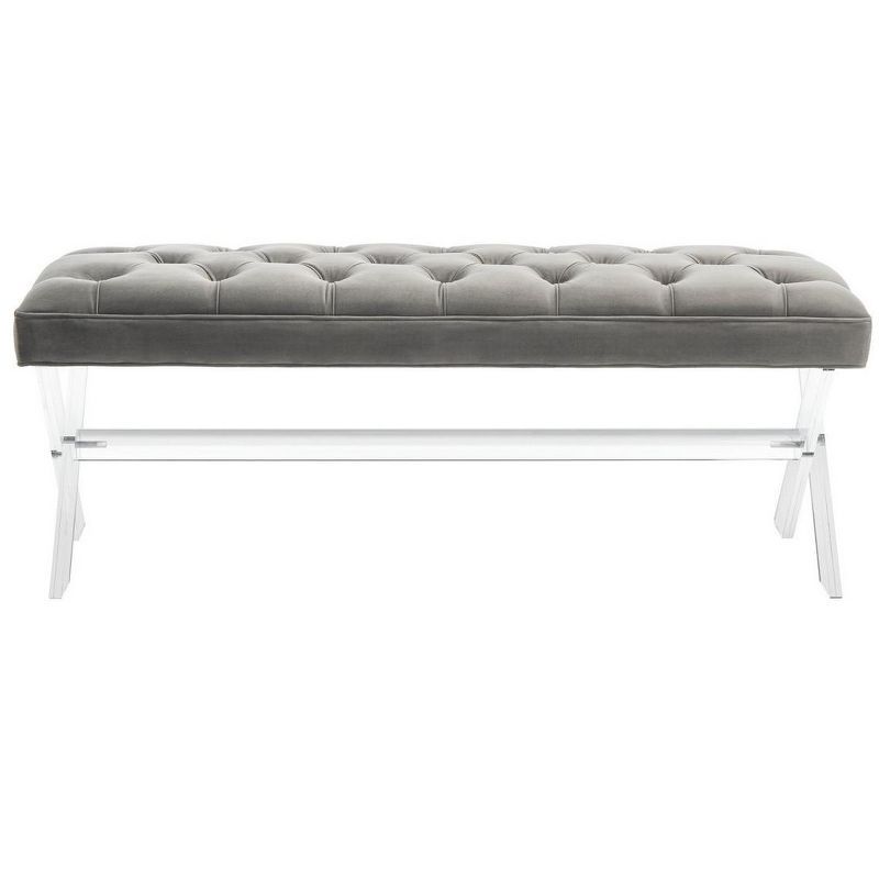 Transitional 48'' Gray Velvet Bench with Acrylic Legs