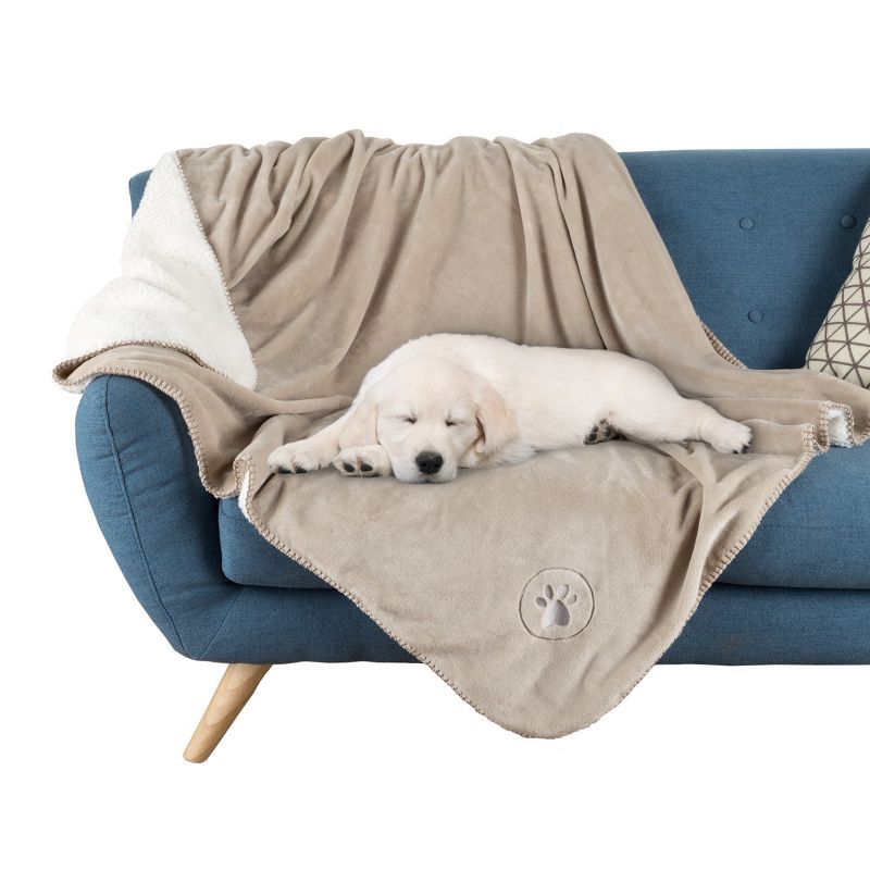 Tan Reversible Waterproof Pet Blanket with Plush Fleece