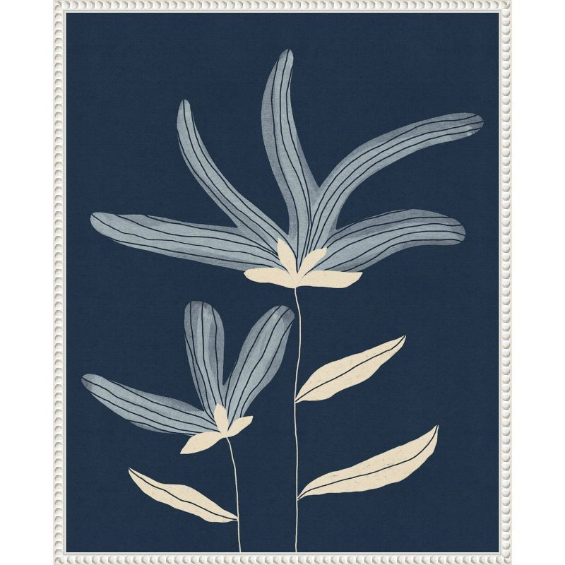 Abstract Floral Navy and White Canvas Wall Art with Beaded Frame